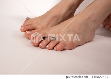 slender long female legs on a white background slender long female legs on a white background 116827387