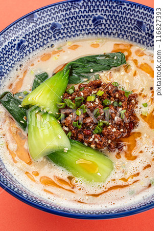 Portion of japanese tantanmen ramen with bok choy 116827393