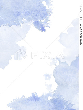 Hand drawn watercolor ilustration card with blue colored spots on white background 116827516