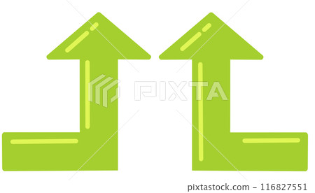 90 degree bend arrow (yellow-green set) (with reflection) 116827551