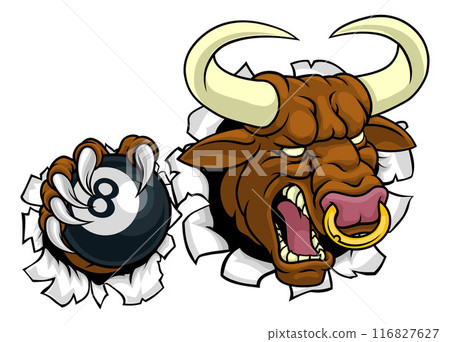 Bull Minotaur Longhorn Cow Pool Mascot Cartoon 116827627