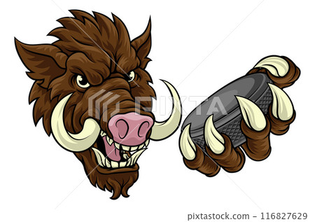 Boar Wild Hog Razorback Warthog Pig Hockey Mascot 116827629