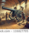 士兵們在營房維護大砲 116827705