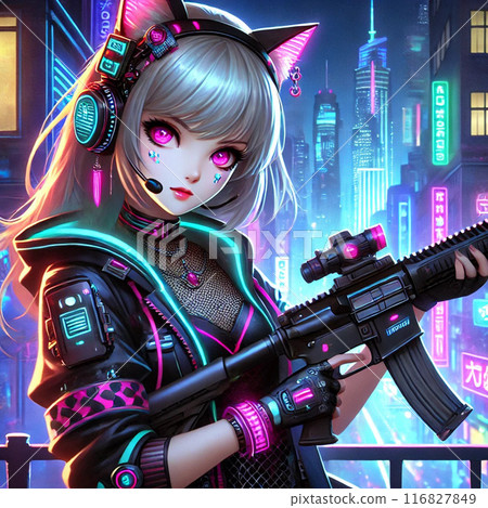 Cyberpunk style cat ear girl Cyberpunk style cat ear girl 116827849