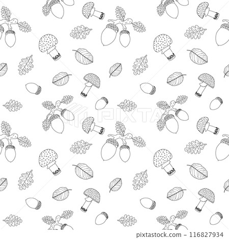 Autumn Oak Leaves and Mushrooms Coloring Page 116827934