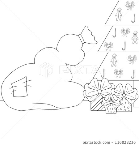 Childrens coloring books, A sack of presents by the Christmas tree, Christmas 116828236