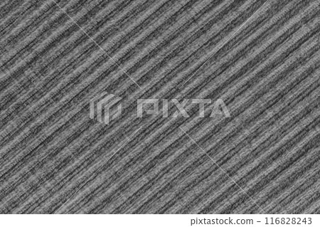 Ridge texture background of velour black cloth. Large ribbed, diagonal coarse weaving fabric 116828243