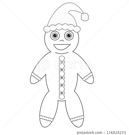 Childrens coloring books, A gingerbread man in a Christmas red hat, Christmas Childrens coloring books, A gingerbread man in a Christmas red hat, Christmas 116828253