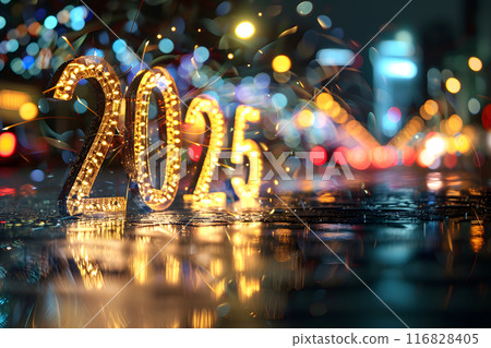 glowing digits 2025 for new year celebration 116828405