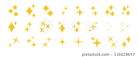 A cute icon set of sparkling stars, decorated in yellow, gold, and orange A cute icon set of sparkling stars, decorated in yellow, gold, and orange 116828657