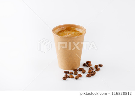 Americano with milk in a craft cup on a white background, isolate 116828812
