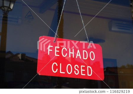 Fechado, Portuguese for Closed, red information sign Fechado, Portuguese for Closed, red information sign 116829219