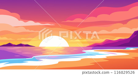 Breathtaking sunset over a pristine beach. 116829526