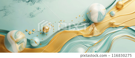 Beautiful Luxury Abstract Marble Background in Turquoise and Gold Colors 116830275