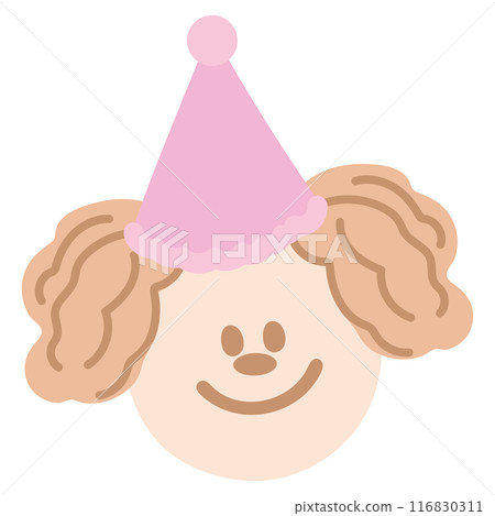 Pastel illustration of puppy with party hat for cartoon, character, comic, mascot, standee, dog sticker, adopt pet, vet, animal print, birthday elements, pet costume, plush toy, doll, cute patches, ad 116830311