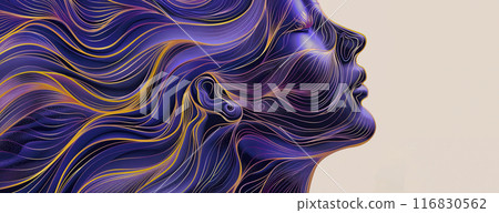 Profile of a Female Face with Waves of Purple and Orange Colors 116830562