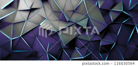 Modern Futuristic Background with Polygonal Wall and Neon Lighting 116830564