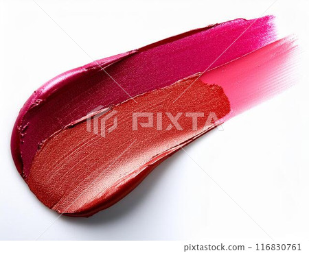 Cosmetic materials, red lipstick, color sample, lip gloss, product photography 116830761
