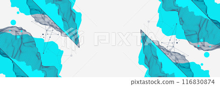 Abstract wireframe mountain background. Modern science or technology art elements. Surface illustration. Hand drawn vector. 116830874