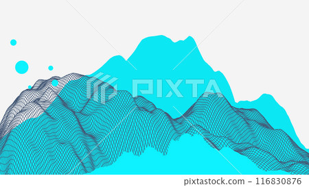 Abstract wireframe mountain background. Modern science or technology art elements. Surface illustration. Hand drawn vector. 116830876