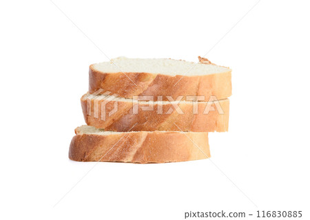 Three slices from a wheat loaf on a white background. 116830885