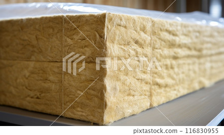 Thermal insulation boards made of mineral wool for insulation of the facade of the building. Neural network ai generated art 116830955