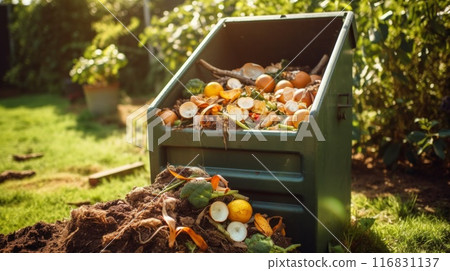 Wooden box with rotten fruits. ai generated art image 116831137