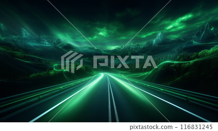 Motion blurred front view of cars running in modern city. Abstract transportation background. Neural network ai generated art 116831245