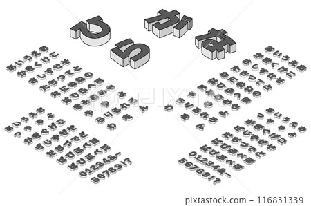 Isometric font top view (hiragana) outline Isometric font top view (hiragana) outline 116831339