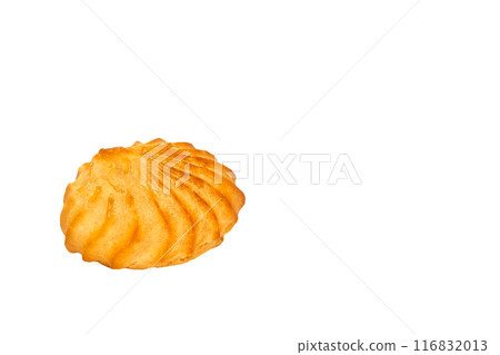 Delicious baked cake with cream isolated on white 116832013