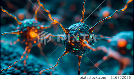Microscopic View of a Neurone With Dendrites. Generative AI 116832056