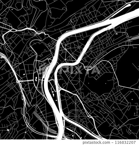 Background Liege map, Belgium, black and white city poster with roads and water. 116832207