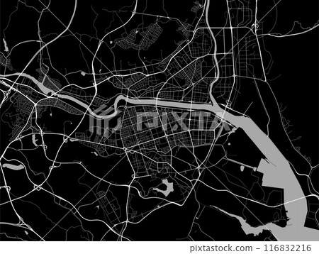 Map of Ulsan, South Korea. Black and white city map, metropolitan area. Map of Ulsan, South Korea. Black and white city map, metropolitan area. 116832216