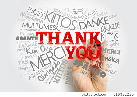 Thank You word cloud in different languages, concept background with marker Thank You word cloud in different languages, concept background with marker 116832236