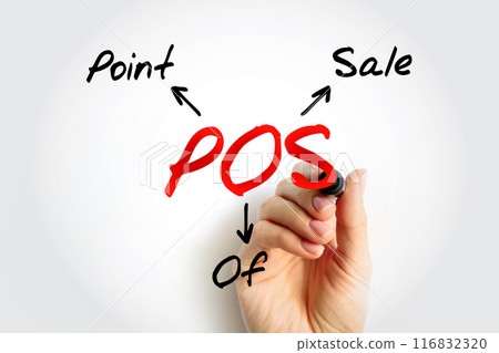 POS - Point of Sale acronym, business concept background POS - Point of Sale acronym, business concept background 116832320