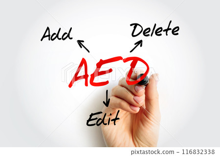 AED - Add, Edit and Delete acronym, business concept background 116832338