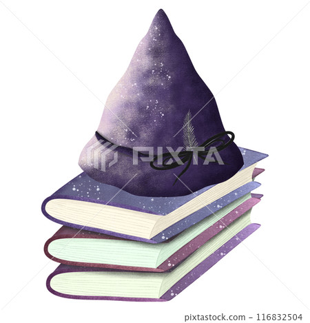 Set of witchcraft items. Collection of witchy magic equipment. Set of hand drawn illustrations. Halloween, Ghosts, potion, cat, hat, spider, web, grave. 116832504