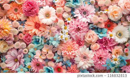 Pastel colored flowers filling the screen, background Pastel colored flowers filling the screen, background 116832813