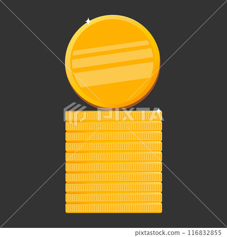 Stack of gold coins. Blank flat money coins on dark background. Shiny gold penny treasure. Cartoon style, game icons. Vector illustration Stack of gold coins. Blank flat money coins on dark background. Shiny gold penny treasure. Cartoon style, game icons. Vector illustration 116832855