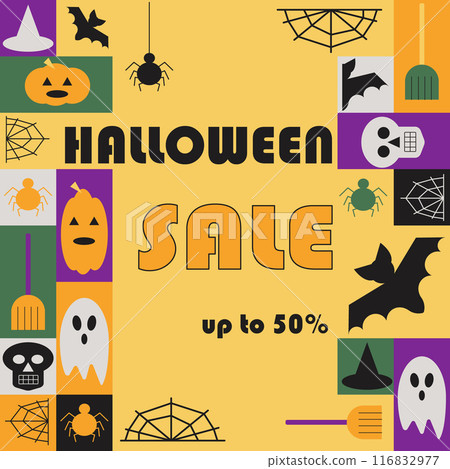 Halloween sale square banner in geometric style 116832977