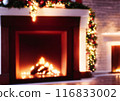 Christmas image of a house with a fireplace 116833002