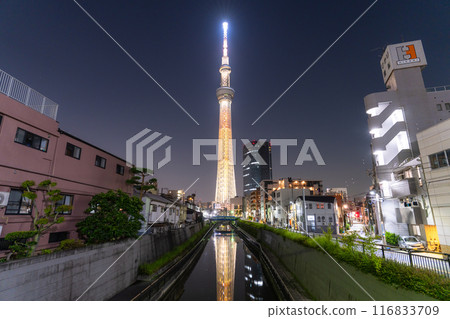 Tokyo Skytree night view from Jikkenbashi Bridge 116833709