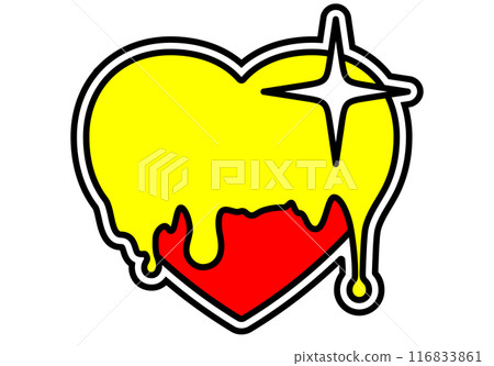 Heart sticker in y2k style. Syrup liquid drops on the heart sticker. Bold colors Heart sticker in y2k style. Syrup liquid drops on the heart sticker. Bold colors 116833861