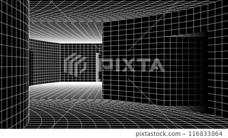 Abstract y2k styled computer background. Sci-fi architecture interior with retro lines. 00s or retrowave, grid room Abstract y2k styled computer background. Sci-fi architecture interior with retro lines. 00s or retrowave, grid room 116833864