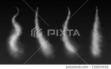 Smoke trails, airplane condensation trails, contrails left by a rocket or a jet, steam lines from fast motion of a plane Smoke trails, airplane condensation trails, contrails left by a rocket or a jet, steam lines from fast motion of a plane 116834430