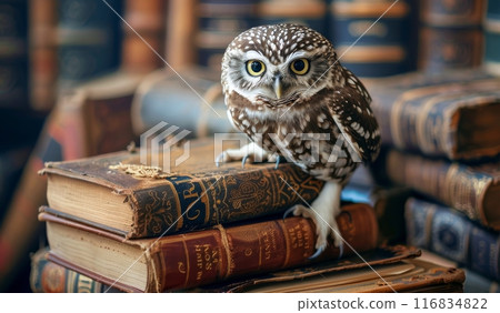 Owl Perched on Books 116834822