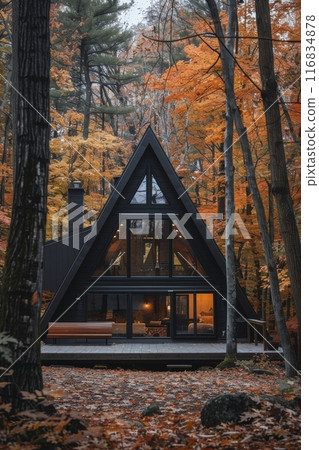 Modern Cabin In Autumn Woods 116834878