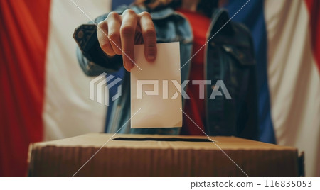 Person Voting in Ballot Box 116835053