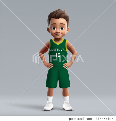 3d cartoon basketball player in Lithuania national team kit. 116835107