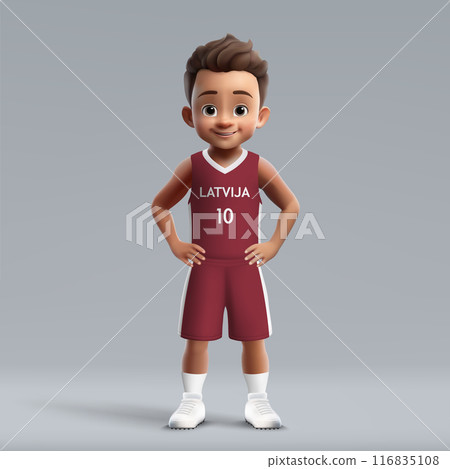 3d cartoon basketball player in Latvia national team kit. 116835108